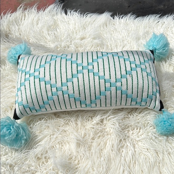 Opalhouse Other - Blue and White Geometric Pillow with Pom Pons new